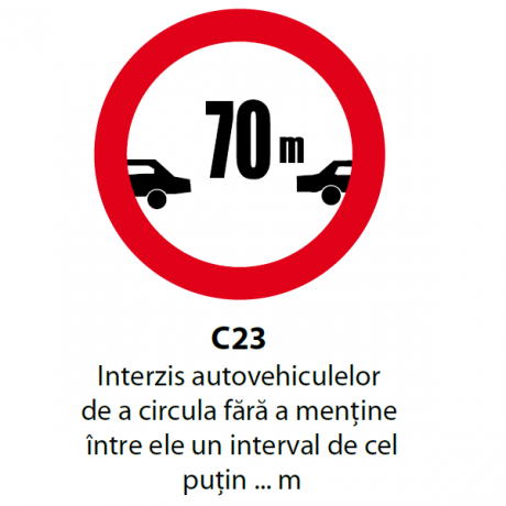 Interzis autovehiculelor de a circula fara a mentine intre ele un interval de cel putin ... m, Indicator rutier | Semn de circulatie