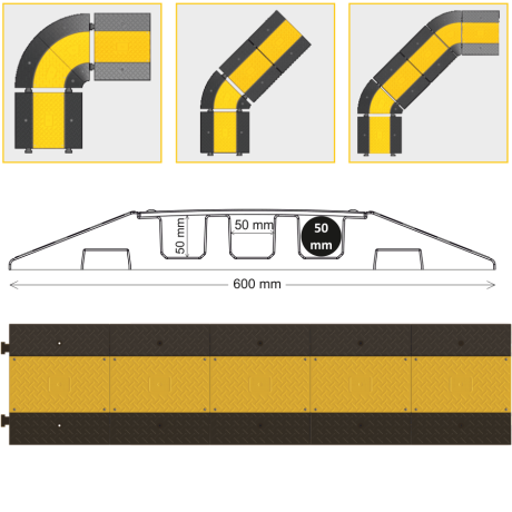 SET 2 buc. Protectii pentru cabluri, 3 canele Ø 5cm, trafic auto