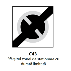 Sfarsitul zonei de stationare cu durata limitata, Indicator rutier | Semn de circulatie