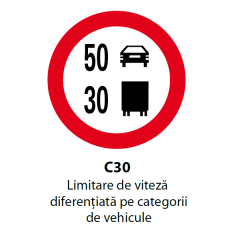 Limitare de viteza diferentiata pe categorii de vehicule, Indicator rutier | Semn de circulatie