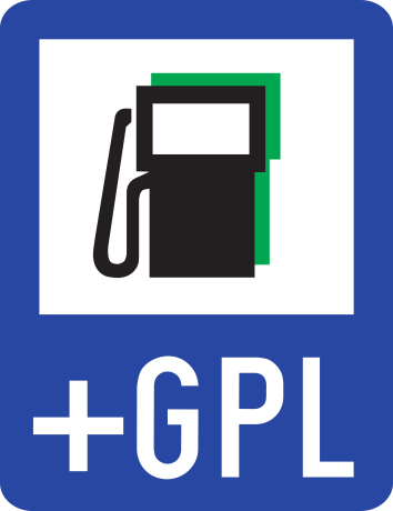 Statie de alimentare cu carburanti, inclusiv benzina fara plumb si gaz petrolier lichefiat, Indicator rutier | Semn de circulatie
