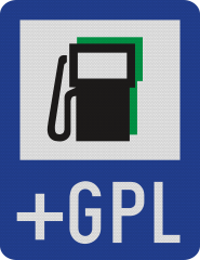 Statie de alimentare cu carburanti, inclusiv benzina fara plumb si gaz petrolier lichefiat, Indicator rutier | Semn de circulatie