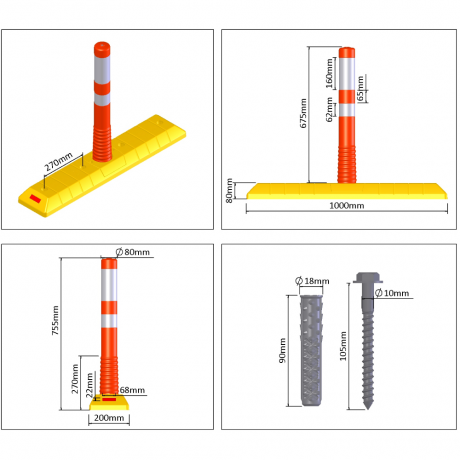 Separator de sensuri cu stalp flexibil portocaliu, inaltime 75cm