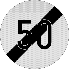 Sfarsitul limitarii de viteza, 50km, Indicator rutier | Semn de circulatie
