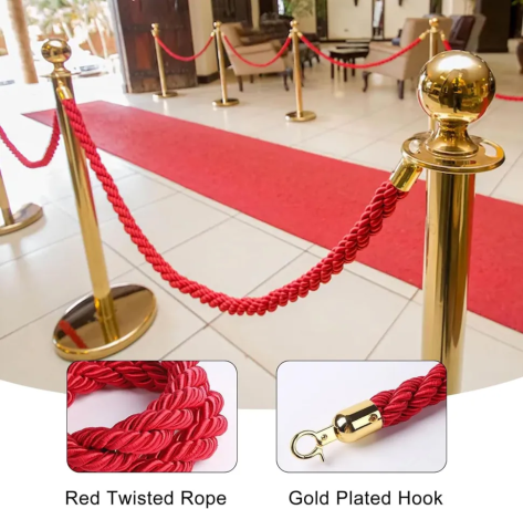 SET 2 Stâlpi delimitare aurii cu cordon GRATUIT împletit roșu de 1.5 metri