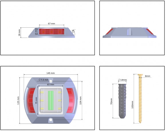 Buton Rutier Solar Rosu, Aluminiu