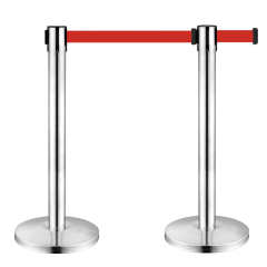 SET 2 stâlpi inox delimitare cu bandă retractabilă ROȘIE