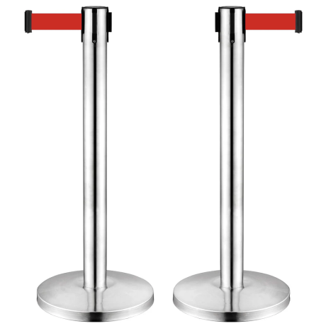 SET 2 stâlpi inox delimitare cu bandă retractabilă ROȘIE