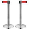 SET 2 stâlpi inox delimitare cu bandă retractabilă ROȘIE
