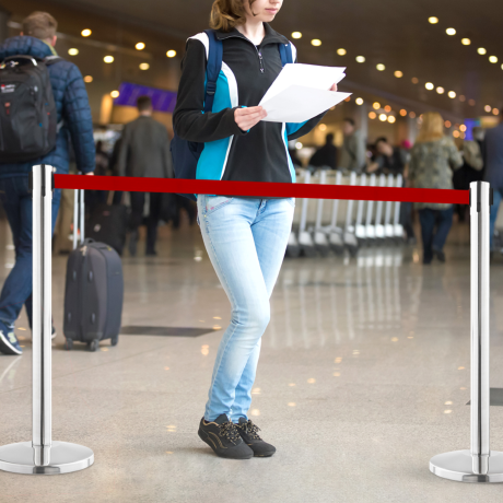 SET 2 stâlpi inox delimitare cu bandă retractabilă ROȘIE