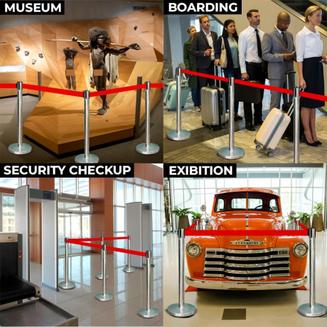 SET 2 stâlpi inox delimitare cu bandă retractabilă ROȘIE