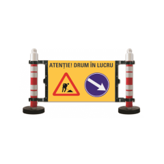 Bariera semnalizare, 2 stalpi cu greutate 12kg, panou semnalizare lucrari si ocolire dreapta