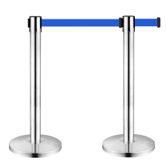 SET 2 stâlpi inox delimitare cu bandă retractabilă ALBASTRĂ