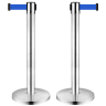 SET 2 stâlpi inox delimitare cu bandă retractabilă ALBASTRĂ