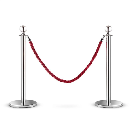 SET 2 Stâlpi delimitare argintii cu cordon GRATUIT împletit roșu de 1.5 metri