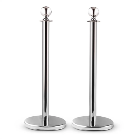 SET 2 Stâlpi delimitare argintii cu cordon GRATUIT împletit roșu de 1.5 metri