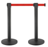 SET 2 stâlpi negri din inox pentru delimitare, bandă retractabilă ROȘIE 3 metri, mați