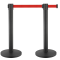 SET 2 stâlpi negri din inox pentru delimitare, bandă retractabilă ROȘIE 3 metri, mați