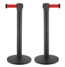 SET 2 stâlpi negri din inox pentru delimitare, bandă retractabilă ROȘIE 3 metri, mați