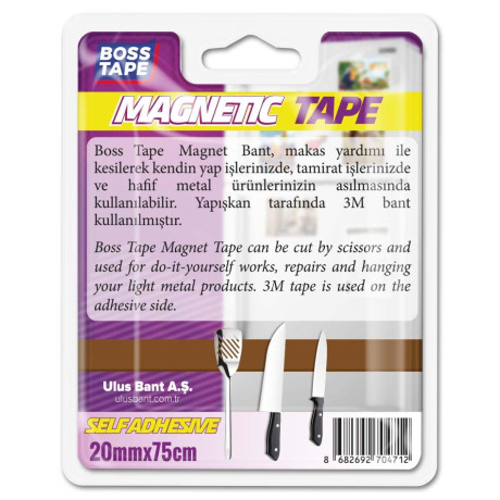 Bandă magnetică cu adeziv 3M, dimensiuni 20mm x 75cm