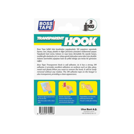 Carlig adeziv, transparent, bandă 3M, max 2kg, set 2 bucati, 30 x 50 mm