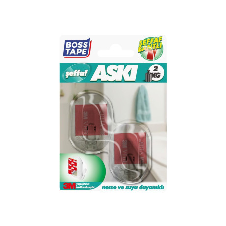 Carlig adeziv, transparent, bandă 3M, max 2kg, set 2 bucati, 30 x 50 mm