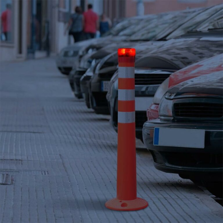 Lampă semnalizare solară, prindere stâlpi cauciuc, lumină roșie