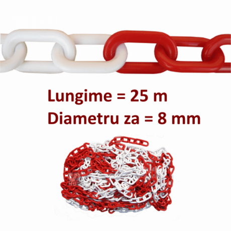 Lant Plastic 8mm, Alb Rosu, lungime 25m