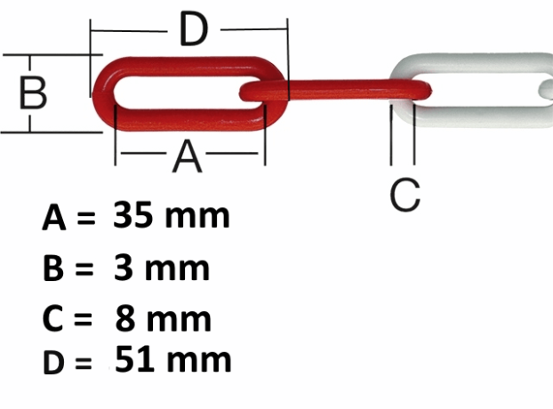 Lant Plastic 8mm, Alb Rosu, lungime 25m