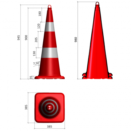 Con flexibil din TPE, inaltime 90cm, doua folii reflectorizante