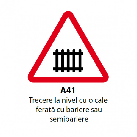 Trecere la nivel cu o cale ferata cu bariere sau semibariere, Indicator rutier | Semn de circulatie