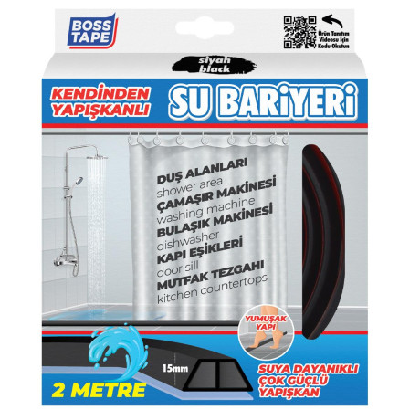 Banda de blocare a apei pentru dus, blaturi bucatarie, margini chiuveta, Negru, 27mm x 2m