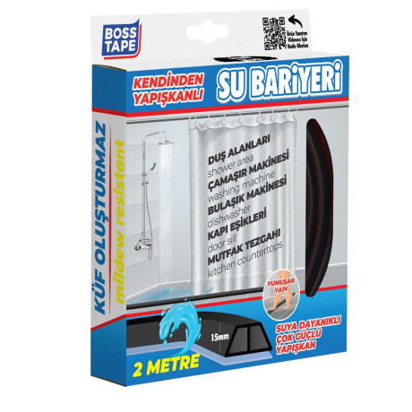 Banda de blocare a apei pentru dus, blaturi bucatarie, margini chiuveta, Negru, 27mm x 2m