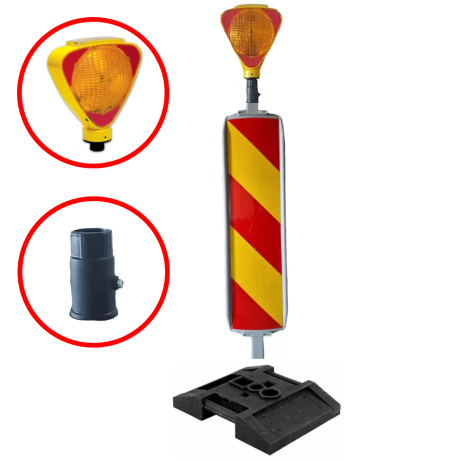 Baliza Directionala 18kg + Lampa PREMIUM De Semnalizare Cu Lumina Intermitenta Galbena