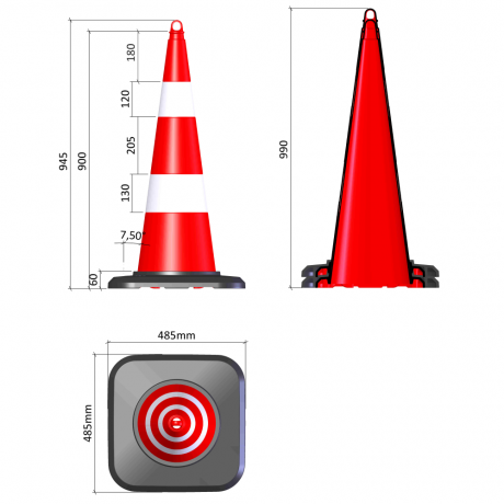 Con De Semnalizare Rutiera, inaltime 90cm, 2 folii reflectorizante, baza cu greutate