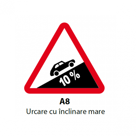 Urcare cu inclinare mare, unghi de 10%, Indicator rutier | Semn de circulatie