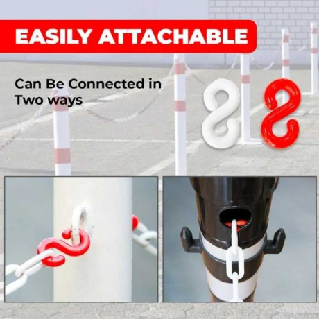 SET Lant Plastic Delimitare, Alb-Rosu, grosime 6mm, lungime 3m, 2x cleme (S), 2x conectori