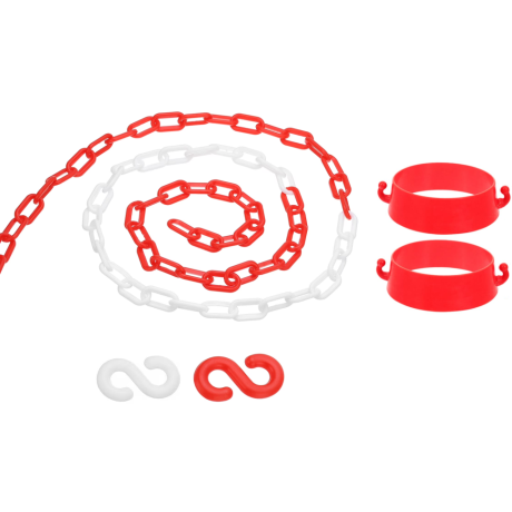 SET Lant Plastic Delimitare, Alb-Rosu, grosime 6mm, lungime 3m, 2x cleme (S), 2x conectori