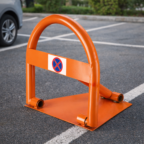 Blocator Parcare Portocaliu, Oțel Rezistent, Blocare cu Lacăt (Include 3 Chei)